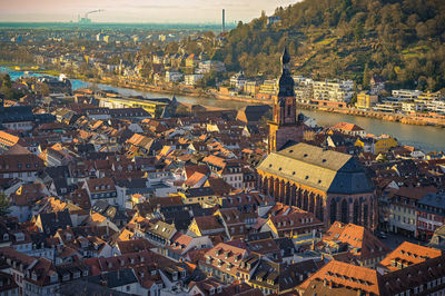 High angle view of buildings in city