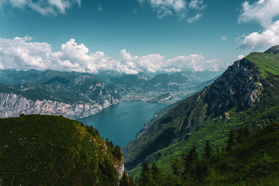 Panoramic view from monte baldo on lake garda near malcesine in italy.