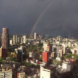 Cityscape against cloudy sky