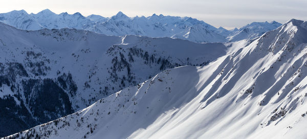 Scenic view of snowcapped mountains against sky