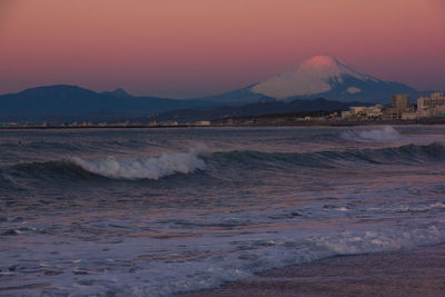 Scenic view of sea against sky during sunset