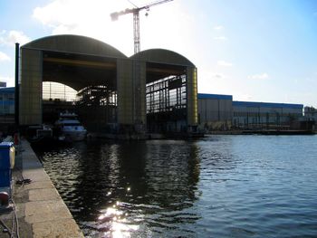 View of river with buildings in background