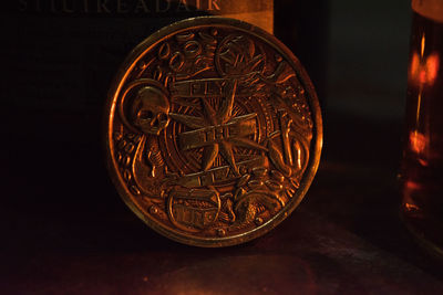 Directly above shot of illuminated electric lamp on table