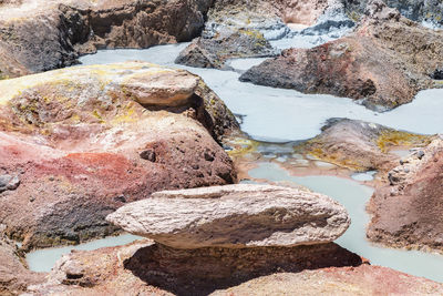 High angle view of rock formation in lake