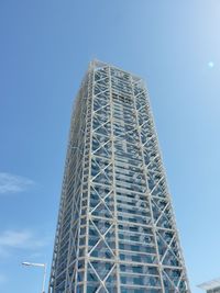 Low angle view of modern building against blue sky