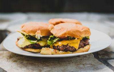 Close-up of burger in plate