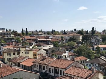 High angle view of townscape against sky