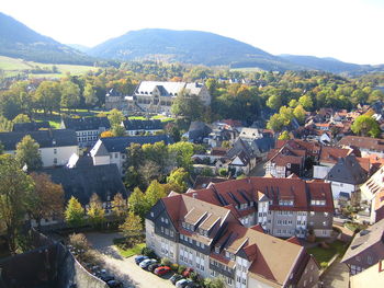 High angle view of townscape against sky