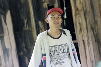 Portrait of boy wearing cap