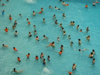 High angle view of people swimming in pool