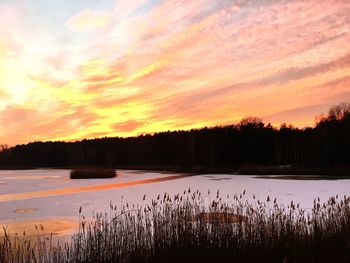 Scenic view of lake against sky during sunset