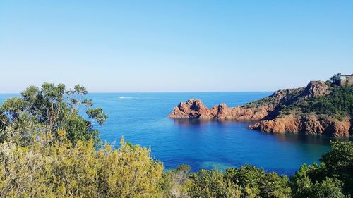 Scenic view of sea against clear sky