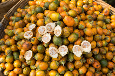 High angle view of fruits for sale at market stall