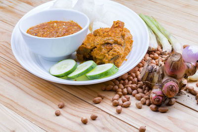 High angle view of vegetables in bowl on table