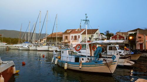 Boats moored in harbor