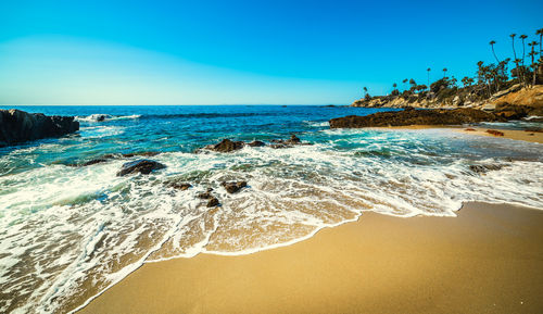 Scenic view of sea against clear sky