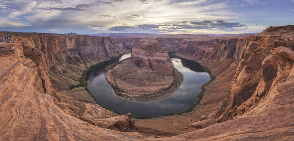 Horseshoe bend in panoramic view at sunset