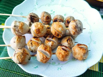 High angle view of food in plate on table