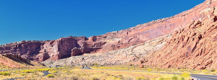 Looking towards moab panorama views of desert mountain canyonlands arches national park  utah usa