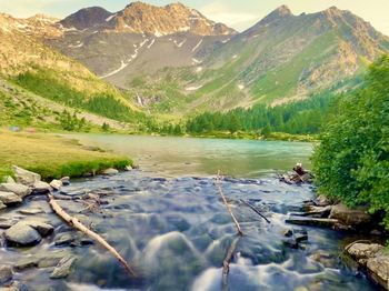 Scenic view of lake and mountains