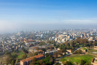 High angle view of buildings in city