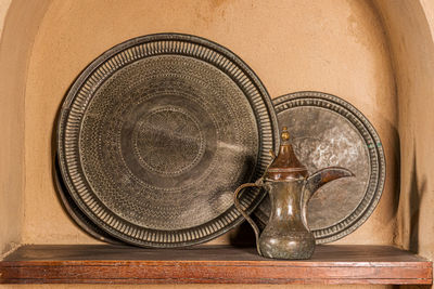 Close-up of old metal on table