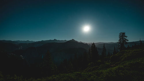 Scenic view of mountains against sky at night