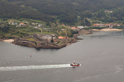 High angle view of boats in sea