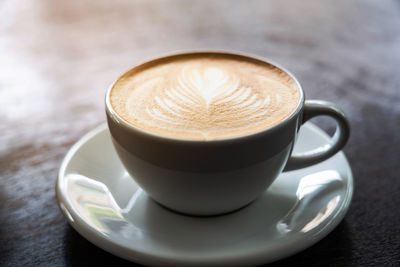 Close-up of cappuccino on table