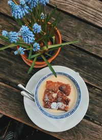 High angle view of breakfast on table