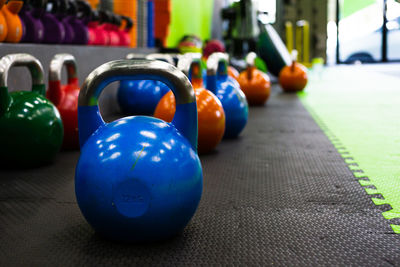 Close-up of multi colored balls on table