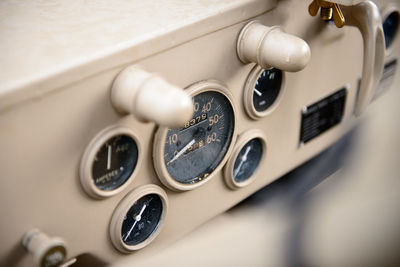Close-up of dashboard in vintage car
