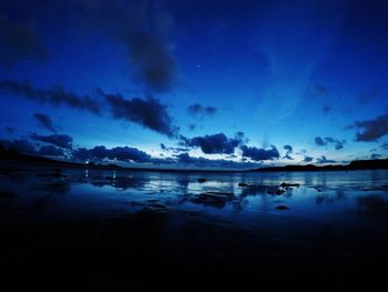 Scenic view of lake against cloudy sky