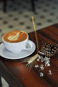 High angle view of coffee on table