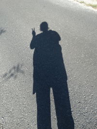 Shadow of man on road