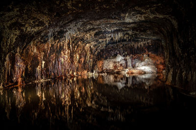 Panoramic view of rock formation in lake