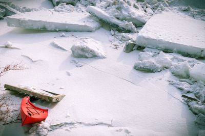 High angle view of snow