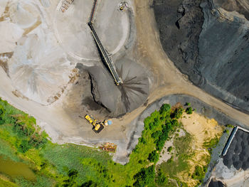 High angle view of hot air balloons on rock