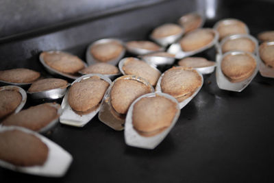 High angle view of eggs on table