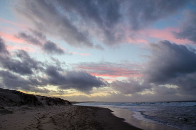 Scenic view of sea against sky during sunset