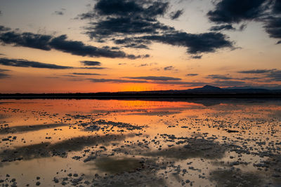 Colourful sunset twilight sky at the salt lake of larnaca in cyprus