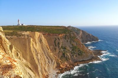 Scenic view of sea against clear sky