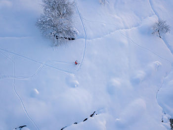 High angle view of snow on land