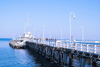 The sopot pier in the city of sopot on the baltic sea. the pier is the longest wooden pier in europe