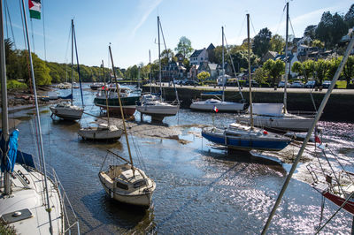 Boats moored in harbor