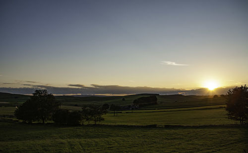 Scenic view of field against sky during sunset