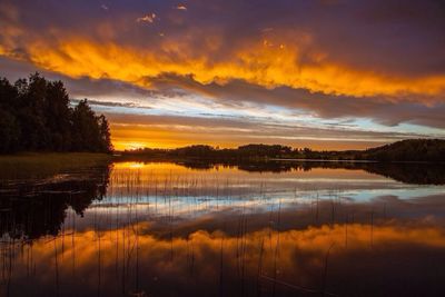 Scenic view of lake at sunset