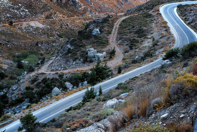 High angle view of road by mountain