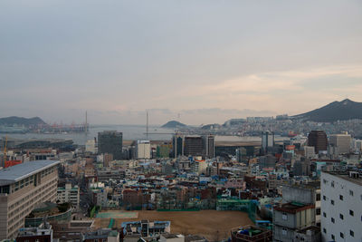 High angle view of cityscape against sky