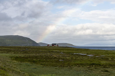 Farmhouse on the nordkap with rainbow